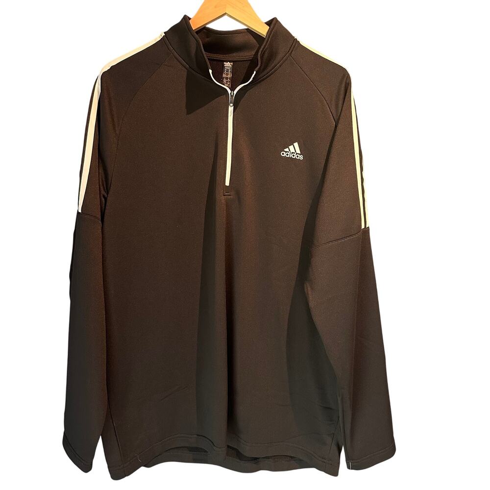 NWT Adidas XL Golf 3-stripe Men's Black Long Sleeve Active Wear Top Sporty Gym